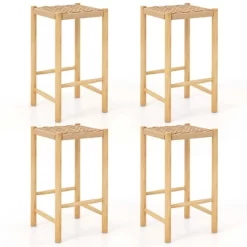 Costway 26'' Dining Bar Stool Set Of 2/4 Counter Height With Rubber Wood Woven Saddle Seat -Online Furniture Store GUEST 0137f7e8 f648 475d 8506 c474bdcb6a76