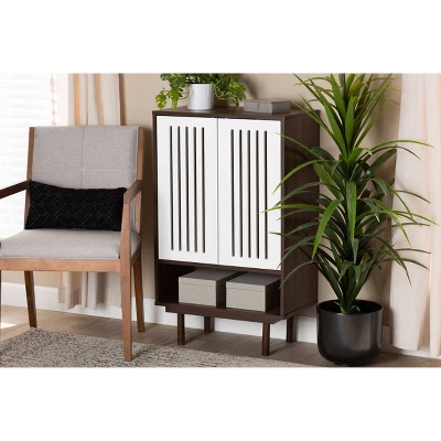 2 Door Meike Two-Tone Wood Shoe Cabinet Walnut/White - Baxton Studio 6 2 Door Meike Two-Tone Wood Shoe Cabinet Walnut/White - Baxton Studio - Image 6