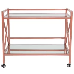 Merrick Lane Rolling Bar Cart Contemporary Kitchen Serving Cart With Mirrored Bottom Shelf And Crisscross Rose Gold Metal Frame -Online Furniture Store GUEST 040f51c7 a1b1 44fb bfd0 bf683d029024