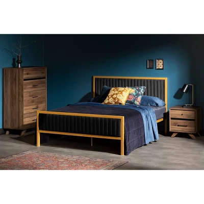 Queen Flam Upholstered Metal Bed - South Shore 2 Queen Flam Upholstered Metal Bed - South Shore - Image 2
