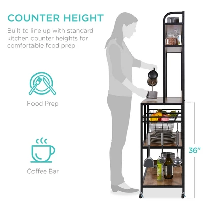 Best Choice Products 67in Counter-Height Baker's Rack W/ Locking Wheels, Adjustable Feet, 2 Wire Baskets 2 Best Choice Products 67in Counter-Height Baker's Rack W/ Locking Wheels, Adjustable Feet, 2 Wire Baskets - Image 2