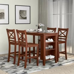 Costway Counter Height Pub Table Bar Table W/ Rubber Wood Legs & Storage Shelves -Online Furniture Store GUEST 04c8d51f 5876 49f5 8098 205130cd21be