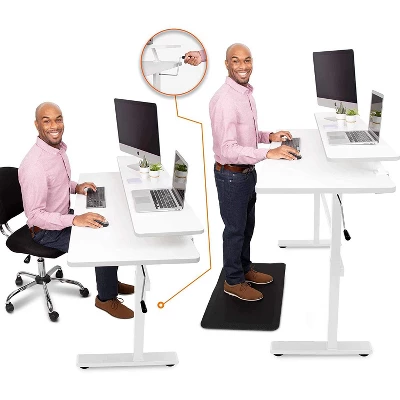 Tranzendesk Standing Desk With Clamp-On Shelf - 55" Sit To Stand Workstation With 55” Monitor Stand - White - Stand Steady 2 Tranzendesk Standing Desk With Clamp-On Shelf - 55" Sit To Stand Workstation With 55” Monitor Stand - White - Stand Steady - Image 2