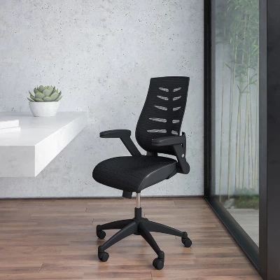 Emma And Oliver High Back Black Mesh Swivel Ergonomic Office Chair With Adjustable Flip-Up Arms 1 Emma And Oliver High Back Black Mesh Swivel Ergonomic Office Chair With Adjustable Flip-Up Arms