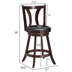 Costway Set Of 4 Swivel Bar Stool 24'' Counter Height Leather Padded Dining Kitchen Chair