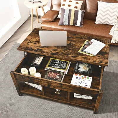 Costway Lift Top Coffee Table W/ Hidden Compartment And Storage Shelves Coffee 4 Costway Lift Top Coffee Table W/ Hidden Compartment And Storage Shelves Coffee - Image 4