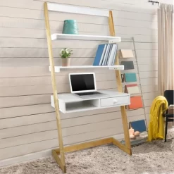 Freestanding Ladder Desk With Drawer Solid American Maple Frame Natural/White - Flora Home -Online Furniture Store GUEST 066c5bce a6bf 4893 a477 abeefc8a5168