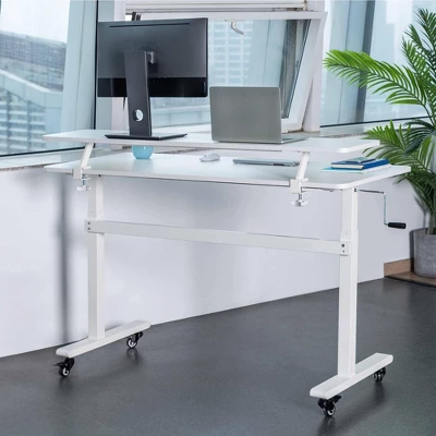 Tranzendesk Standing Desk With Clamp-On Shelf - 55" Sit To Stand Workstation With 55” Monitor Stand - White - Stand Steady 3 Tranzendesk Standing Desk With Clamp-On Shelf - 55" Sit To Stand Workstation With 55” Monitor Stand - White - Stand Steady - Image 3