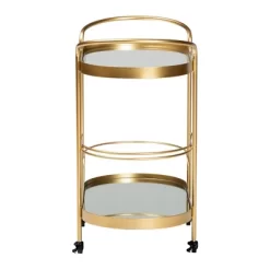 Kamal Glam Brushed Metal And Mirrored Glass 2 Tier Mobile Wine Bar Cart Gold - Baxton Studio -Online Furniture Store GUEST 06d671cf b6ac 4fe7 a60f 6a94ab47a474
