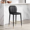 55 Downing Street Metal Bar Stool Black Gold 25" High Mid Century Modern Faux Leather Cushion With Backrest Footrest For Kitchen Counter Height Island