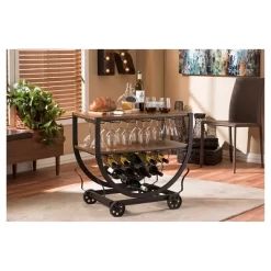 Triesta Antiqued Vintage Industrial Metal & Wood Wheeled Wine Rack Cart - Baxton Studio -Online Furniture Store GUEST 09c14e05 5a2b 4f58 84fc 366b31aef3dc