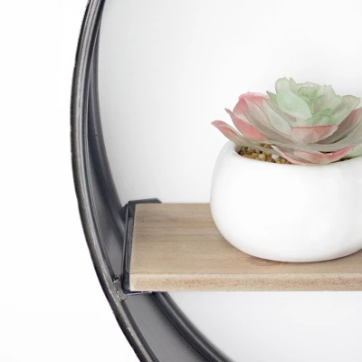 33" Round Metal And Wood Hanging Wall Shelf Brown - American Art Decor 5 33" Round Metal And Wood Hanging Wall Shelf Brown - American Art Decor - Image 5