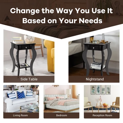 Costway 2PCS End Table Accent Side Table Nightstand W/ Drawer & Bottom Shelf 7 Costway 2PCS End Table Accent Side Table Nightstand W/ Drawer & Bottom Shelf - Image 7