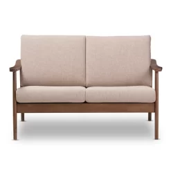 Venza Mid-Modern Walnut Wood Fabric Upholstered 2 Seater Loveseat Light Brown - Baxton Studio