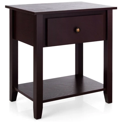Costway 2PCS Nightstand Sofa End Side Table W/ Storage Drawer Bottom Shelf Espresso 4 Costway 2PCS Nightstand Sofa End Side Table W/ Storage Drawer Bottom Shelf Espresso - Image 4