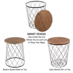 End Table With Storage – Set Of 2 Round Nesting Tables With Diamond Pattern Wire Basket Wood Tops, Industrial Farmhouse Side Table By Lavish Home -Online Furniture Store GUEST 11c54d54 239e 402a 90c5 89742ff4c08a