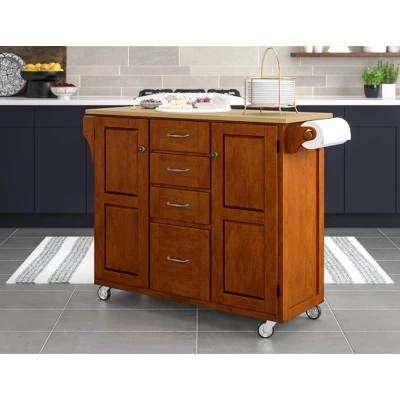 Create - A - Cart Kitchen Cart With Natural Top Cherry - Homestyles 3 Create - A - Cart Kitchen Cart With Natural Top Cherry - Homestyles - Image 3