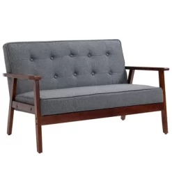 HOMCOM Modern Upholstered 2-Seat Loveseat Sofa With Linen-Touch Fabric And Rubberwood Legs, Gray -Online Furniture Store GUEST 1224d91d 8272 4380 8e68 4bce79fbbc0b