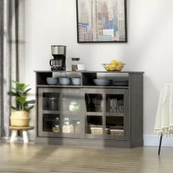 HOMCOM Modern Sideboard With Shelves, Buffet Cabinet With Storage Cabinets, Adjustable Shelf, Sliding Doors For Living Room, Kitchen, Dark Grey