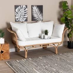 Edana Natural Rattan Sofa With Cushion White/Natural Brown - Bali & Pari