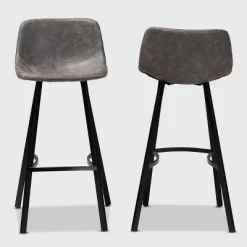 Set Of 2 Tani Faux Leather Upholstered Metal Barstools Gray/Black - Baxton Studio