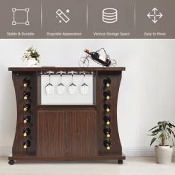 Costway Rolling Buffet Sideboard Wooden Bar Storage Cabinet W/ Wine Rack & Glass Holder -Online Furniture Store GUEST 1311d458 b8fd 4ffe bb15 25f8c0e65c3f
