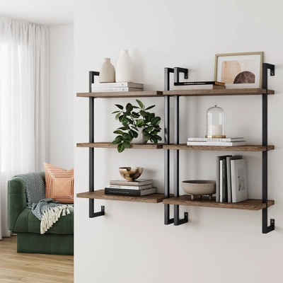 39" 3 Tier Wall Mount Floating Bookshelf Reclaimed Oak/Matte Black - Nathan James 1 39" 3 Tier Wall Mount Floating Bookshelf Reclaimed Oak/Matte Black - Nathan James