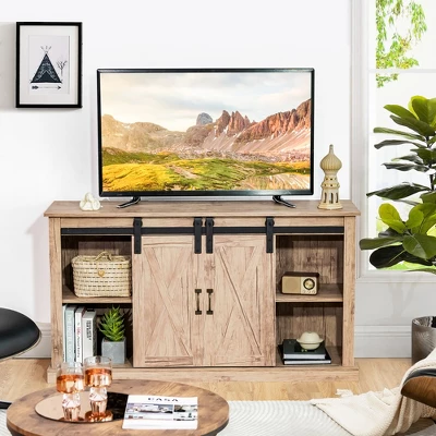 Costway 55'' Sliding Barn Door TV Stand Entertainment Media Console W/ Adjustable Shelf 1 Costway 55'' Sliding Barn Door TV Stand Entertainment Media Console W/ Adjustable Shelf