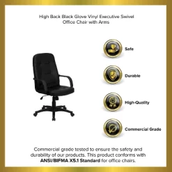 Emma And Oliver High Back Black Glove Vinyl Executive Swivel Office Chair With Arms -Online Furniture Store GUEST 1478f29f 0d56 4bf0 a399 162ffccb0889