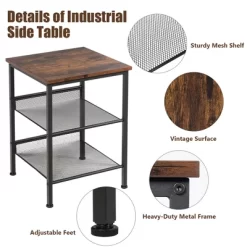 Costway 3-Tier Industrial End Side Table Nightstand W/2 Adjustable Shelves Rustic Brown -Online Furniture Store GUEST 16c03a48 07ad 4d1d b911 87eade2585e7