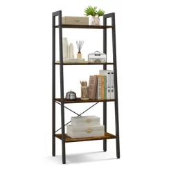 Tangkula 4-Tier Ladder Bookshelf Industrial Wooden Bookcase With Metal Frame Anti-Toppling Device Rack Rustic Brown/Gray Oak 18 Tangkula 4-Tier Ladder Bookshelf Industrial Wooden Bookcase With Metal Frame Anti-Toppling Device Rack Rustic Brown/Gray Oak -Online Furniture Store GUEST 1718e466 e06e 453d 81c6 62b1fb23803b