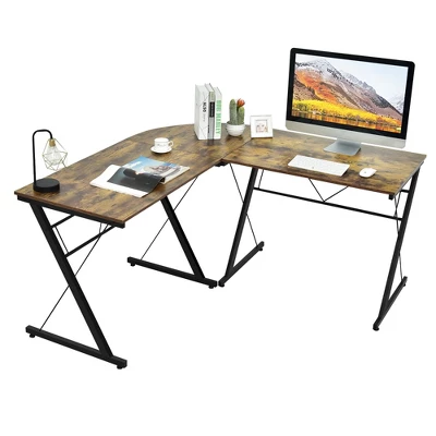 Costway 59'' L-Shaped Computer Table Study Workstation Home Office BrownBlack 10 Costway 59'' L-Shaped Computer Table Study Workstation Home Office BrownBlack - Image 10