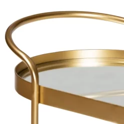 Kamal Glam Brushed Metal And Mirrored Glass 2 Tier Mobile Wine Bar Cart Gold - Baxton Studio -Online Furniture Store GUEST 177e2668 9776 406c 9999 b2a2b27bbc60