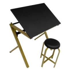 2pc Stellar Drawing Table With 36" Adjustable Top With Stool Set Black/Gold - Studio Designs -Online Furniture Store GUEST 17ada2dc ab72 4f71 a475 81e725e08426