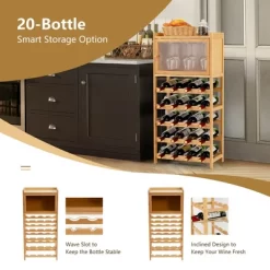 Costway 20-Bottle Bamboo Wine Rack Cabinet Freestanding Display Shelf W/ Glass Hanger -Online Furniture Store GUEST 18e92e6b 5d12 46d0 8049 2f3458b36c7f
