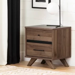 Flam 2 Drawer Nightstand Natural Walnut/Matte Black - South Shore