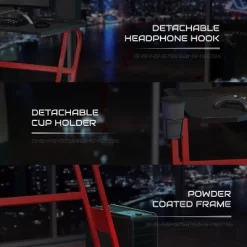 BlackArc Bravo Red Gaming Desk & Chair Set: High Back Gaming Chair With Lumbar Support & Adjustable Arms; Desk With Cupholder/Headphone Hook -Online Furniture Store GUEST 1946684a 84bb 4f7b b7bf 66daeb46ca09