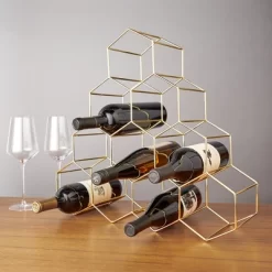 Viski Geo Gold Bottle Wine Rack, Honeycomb Design