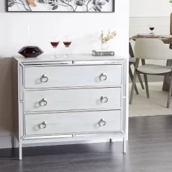 Glam Painted Wood And Mirror Chest White - Olivia & May