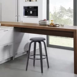 26" Harbor Backless Swivel Faux Leather Wood Counter Height Barstool Gray/Black - Armen Living -Online Furniture Store GUEST 1a96c10b beaf 4d0d 83a1 676bd956fd43