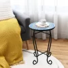 Costway Mosaic Side Table Accent Table Round Balcony Bistro End Table OrangeBlueNavy
