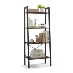 Tangkula 4-Tier Ladder Bookshelf Industrial Wooden Bookcase With Metal Frame Anti-Toppling Device Rack Rustic Brown/Gray Oak 19 Tangkula 4-Tier Ladder Bookshelf Industrial Wooden Bookcase With Metal Frame Anti-Toppling Device Rack Rustic Brown/Gray Oak -Online Furniture Store GUEST 1acee57b 6742 4e70 a61f 59c18fa78e23