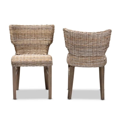 2pc Enver Rattan And Wood Dining Chair Set Natural/Brown - Bali & Pari 1 2pc Enver Rattan And Wood Dining Chair Set Natural/Brown - Bali & Pari