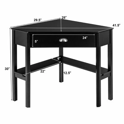 Costway Triangle Computer Desk Corner Office Desk Laptop Table W/ Drawer Shelves Rustic Black 2 Costway Triangle Computer Desk Corner Office Desk Laptop Table W/ Drawer Shelves Rustic Black - Image 2