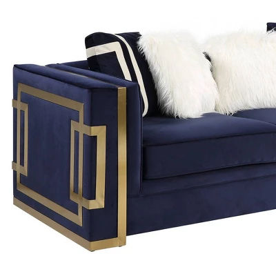80" Virrux Loveseat Blue Velvet/Gold Finish - Acme Furniture 6 80" Virrux Loveseat Blue Velvet/Gold Finish - Acme Furniture - Image 6