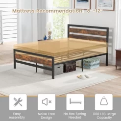 Costway Full/Queen Industrial Metal Platform Bed Frame Rustic Headboard Mattress Foundation -Online Furniture Store GUEST 1de1560e dcbc 40bb 90ce 41b2d3b74459