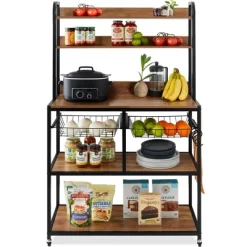 Best Choice Products 67in Counter-Height Baker's Rack W/ Locking Wheels, Adjustable Feet, 2 Wire Baskets 13 Best Choice Products 67in Counter-Height Baker's Rack W/ Locking Wheels, Adjustable Feet, 2 Wire Baskets -Online Furniture Store GUEST 1e657848 be08 4e8f 85db 67606940e94c