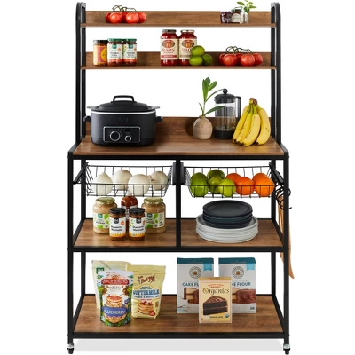 Best Choice Products 67in Counter-Height Baker's Rack W/ Locking Wheels, Adjustable Feet, 2 Wire Baskets 7 Best Choice Products 67in Counter-Height Baker's Rack W/ Locking Wheels, Adjustable Feet, 2 Wire Baskets - Image 7