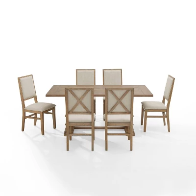 7pc Joanna Dining Set With 6 Upholstered Back Chairs Rustic Brown - Crosley 2 7pc Joanna Dining Set With 6 Upholstered Back Chairs Rustic Brown - Crosley - Image 2