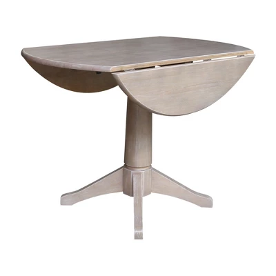 Alexandra Round Dual Drop Leaf Pedestal Table Washed Gray Taupe - International Concepts 2 Alexandra Round Dual Drop Leaf Pedestal Table Washed Gray Taupe - International Concepts - Image 2